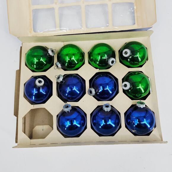 Vintage Poloron Shiny Brite Glass Ball Ornaments in Box Lot of 11 one missing - Picture 2 of 8